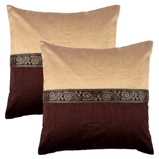 Kuber Industries Cushion Cover Pillow Covers Center Lace Cushion Covers Set of 5 Brown