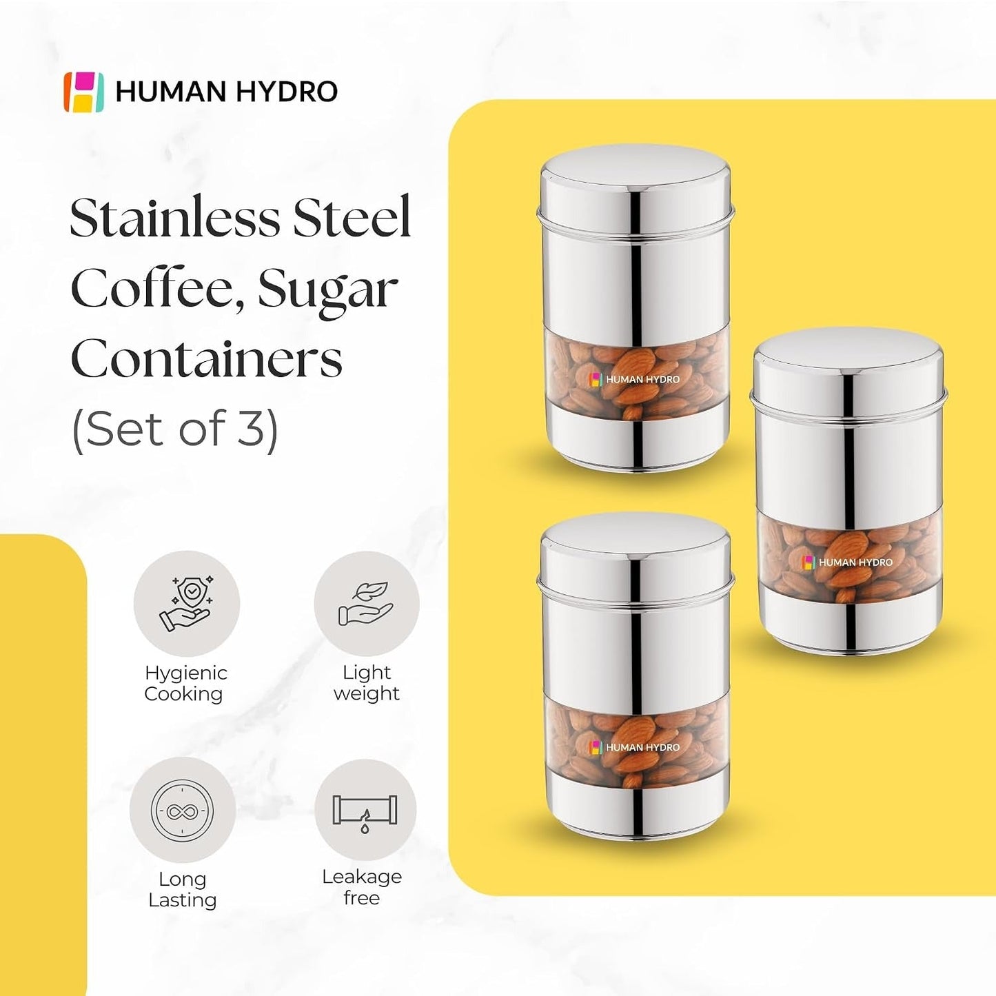Human Hydro Stainless Steel Storage Containers Set of 3 (750ml Each)