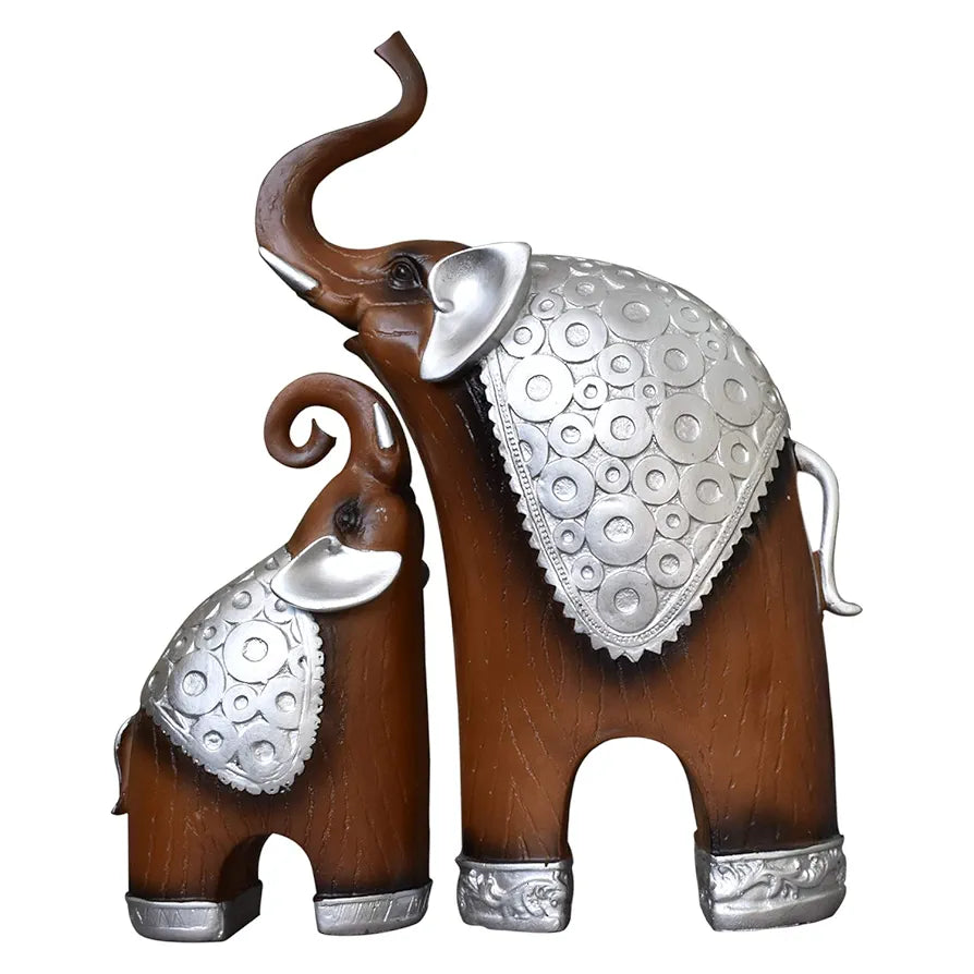 Xtore Thai Style Elephant Figurines Mother & Child Elephant Fengshui Resin Sculptures for Home Decor