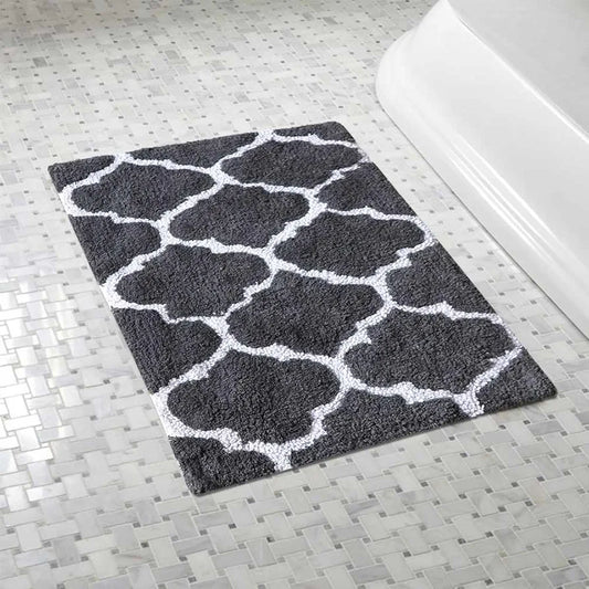 The Home Talk Cotton Bathmats Water Absorbent Runners Quatrefoil Design Rugs Floor Mats Dark Grey