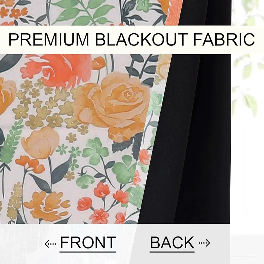 Cloth Fusion Blackout Printed Premium Door Curtains 9 Feet Long Set of 2 White Roses