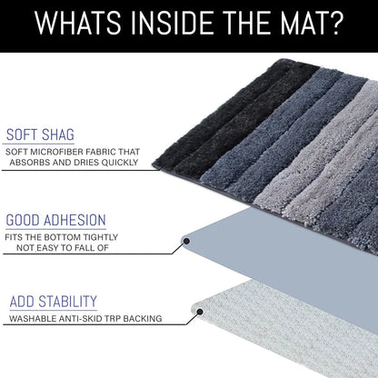 Luxe Home International Microfiber Rectangular Bath mat Soft Anti Slip Skid Luxury Mats 40X60 Cm  Colour Shadow