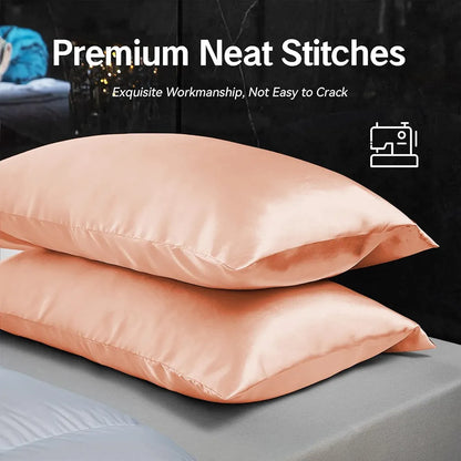 Cloth Fusion Satin Pillow Cover Set of 2 Pillow case with 3 Satin Soft Scrunchies Peach Colour