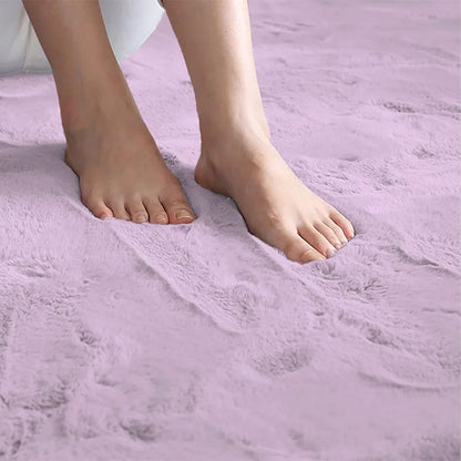 Luxe Home International Rectangular Bath Mat Super Soft Anti Skid Rabbit Fur Mats 40X60 Cm Colour Lilac