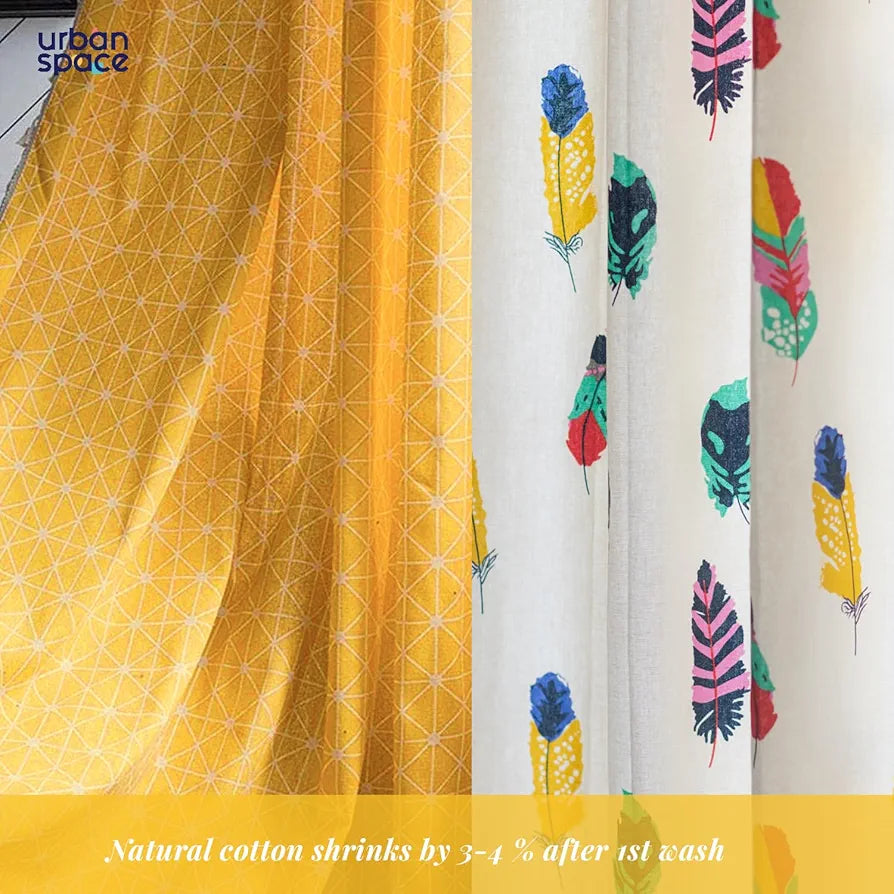 Urban Space Cotton Curtains for Door Combo Set of 3 Tieback & Eyelets Included with Curtains Yellow Star & Dream Catcher