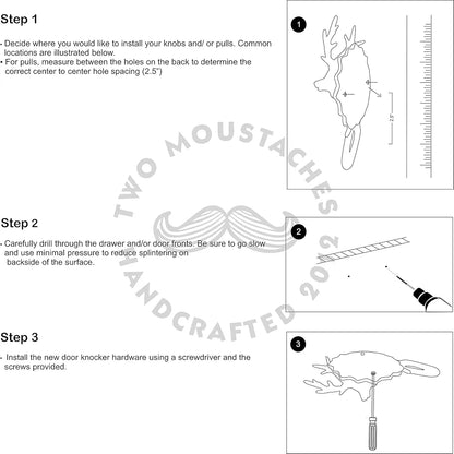 Two Moustaches Reindeer Face Brass Door Knocker