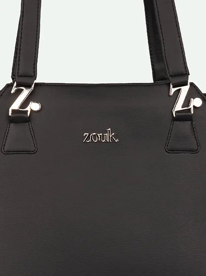 Zouk Printed Jute Handcrafted Vegan Leather Black Women's Check-point Friendly Classic Business Bag