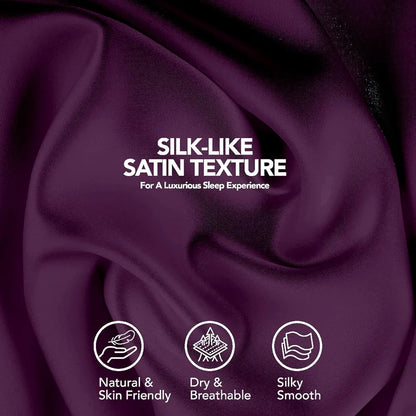 Cloth Fusion Satin Pillow Cover Set of 2 Perfect Pillow case with 3 Satin Soft Scrunchies for Women Solid 400 TC Wine