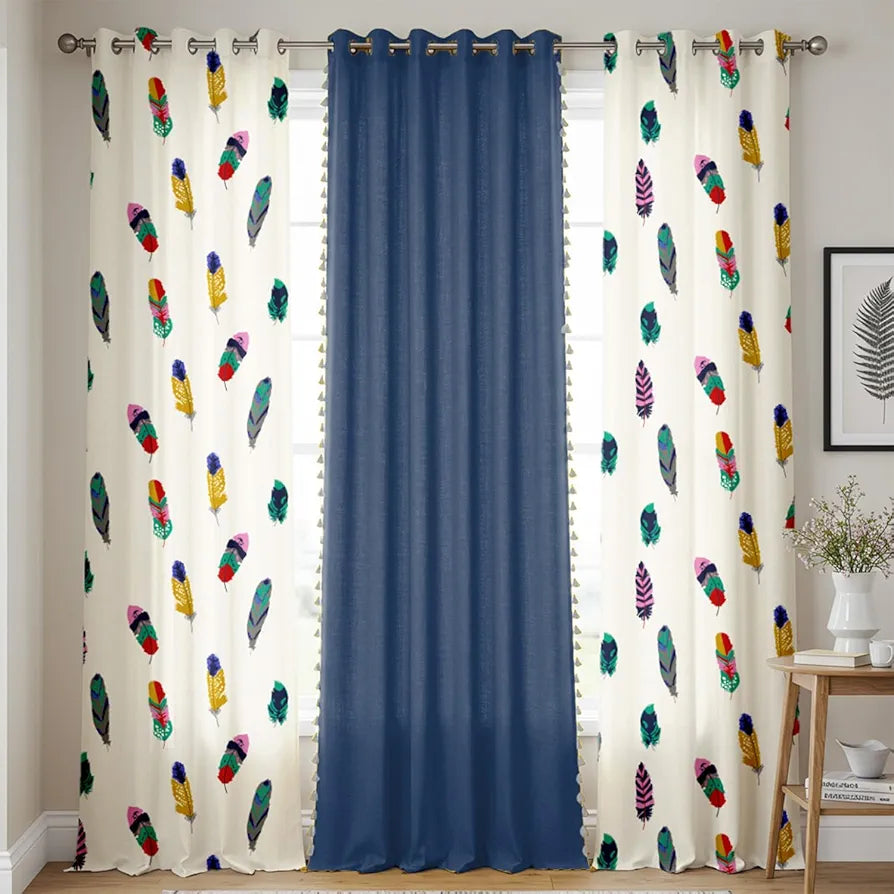 Urban Space Printed Cotton Curtains for Door Combo Set of 3 Curtains Room Darkening Curtain Curtains Dream Catcher & Aura Indigo Colour