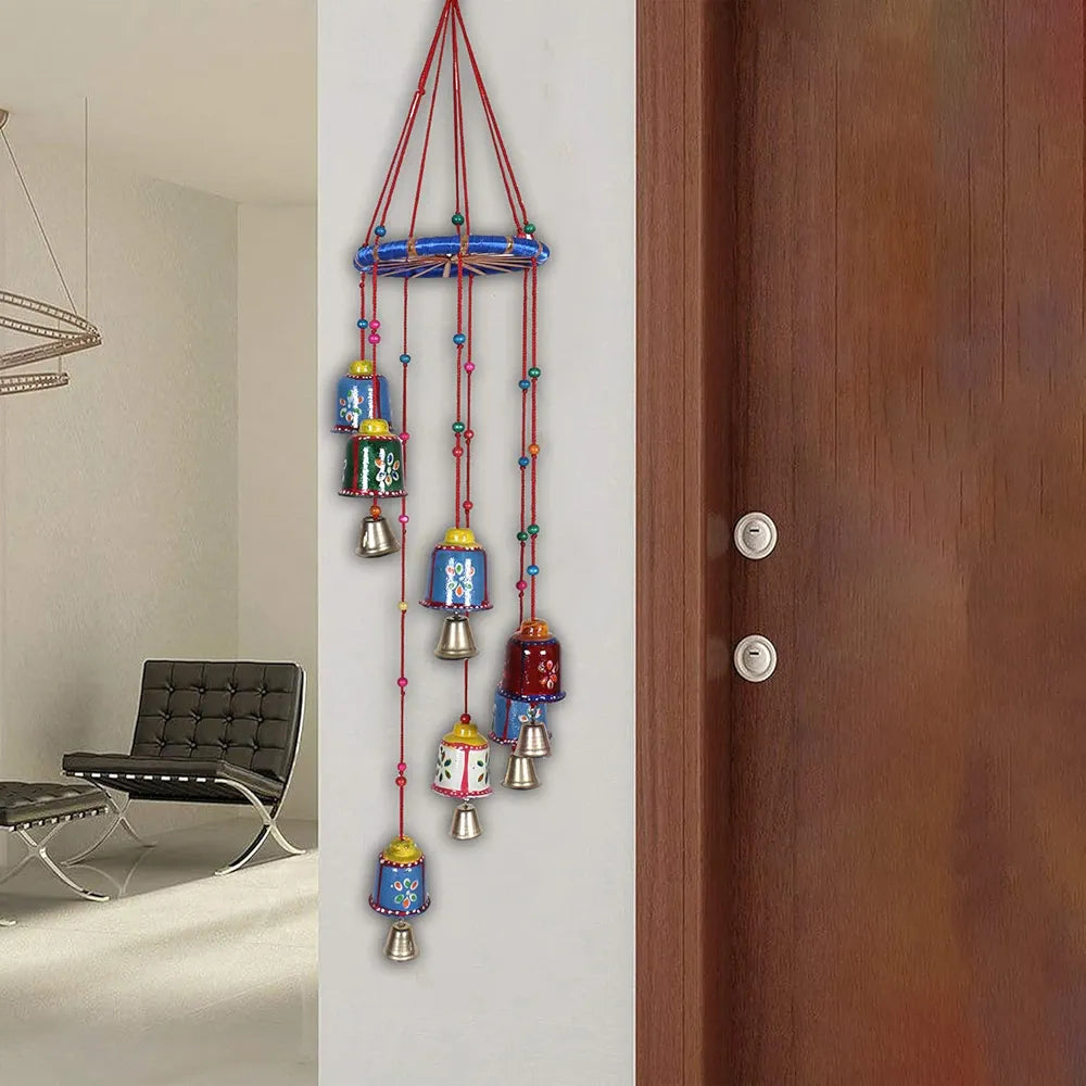Kuber Industries Handcrafted Wall Hanging Bells with Ring Traditional Rajasthani Hand Painted Bells