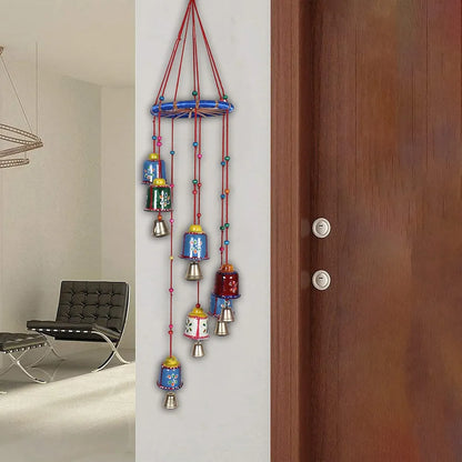 Kuber Industries Handcrafted Wall Hanging Bells with Ring Traditional Rajasthani Hand Painted Bells