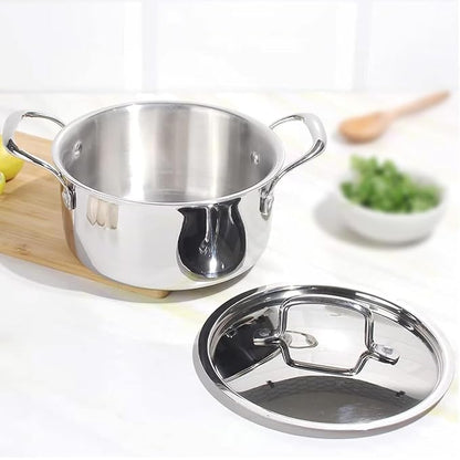 Savya Home Triply Stainless Steel Tope Patila with Lid Handi Casserole with lid 3L 20 cm
