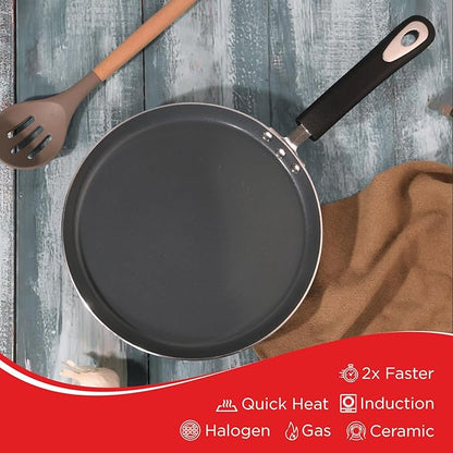 Vinod Zest Ceramica Dosa Tawa - 28 cm | Natural Stick Free Roti Tawa | Stylish Handle | Toxin Free | Induction and Gas Base