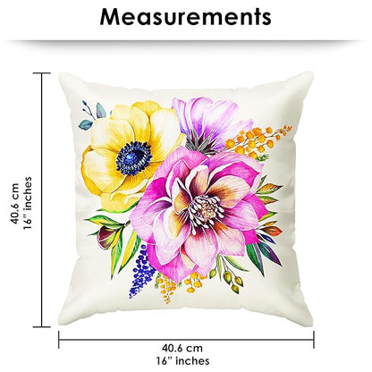 Story@Home Cushion Cover Polyester Cover Vibrant Red & Blue Floral Design Pillow Cover Set of 5