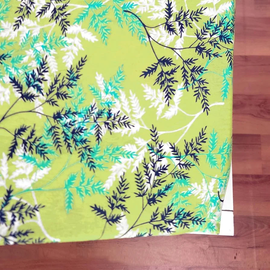 Divine Casa 144 TC 100% Cotton Floral Green Cotton Lightweight Elastic Fitted Double Bedsheets Colour Lime Punch