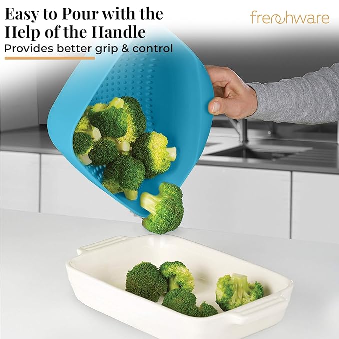 Frenchware 1 Unit Plastic Colander With Handles, Premium-grade Plastic, 100% Food Safe | Dishwasher Safe | Turquoise