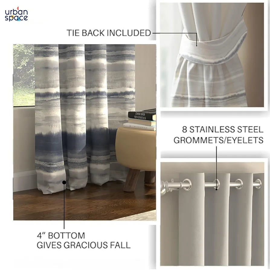 Urban Space Digital Printed Blackout Curtains for Door Bedroom Room Darkening Blackout Kids Decorative Curtains Coastal Tides Navy