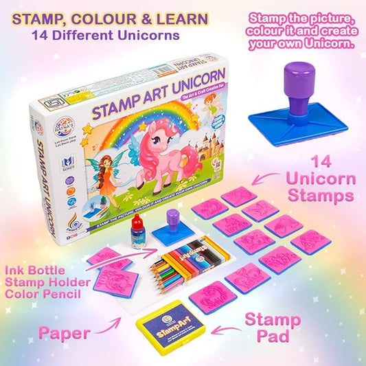 Ratna's Stamp Art Unicorn Theme, Art & Craft Creative Fun for Kids | Stamping & Colouring Set Diy Kit | Multicolor