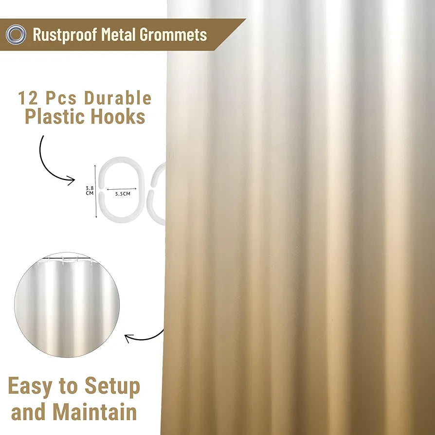 Homethreads Checkered Embrace Luxury with Our 6-Feet Long Premium Polyester Shower Curtain with 12 Hooks for a Lavish Bathroom Ambiance Blackout Perfectly Sized Gold Colour