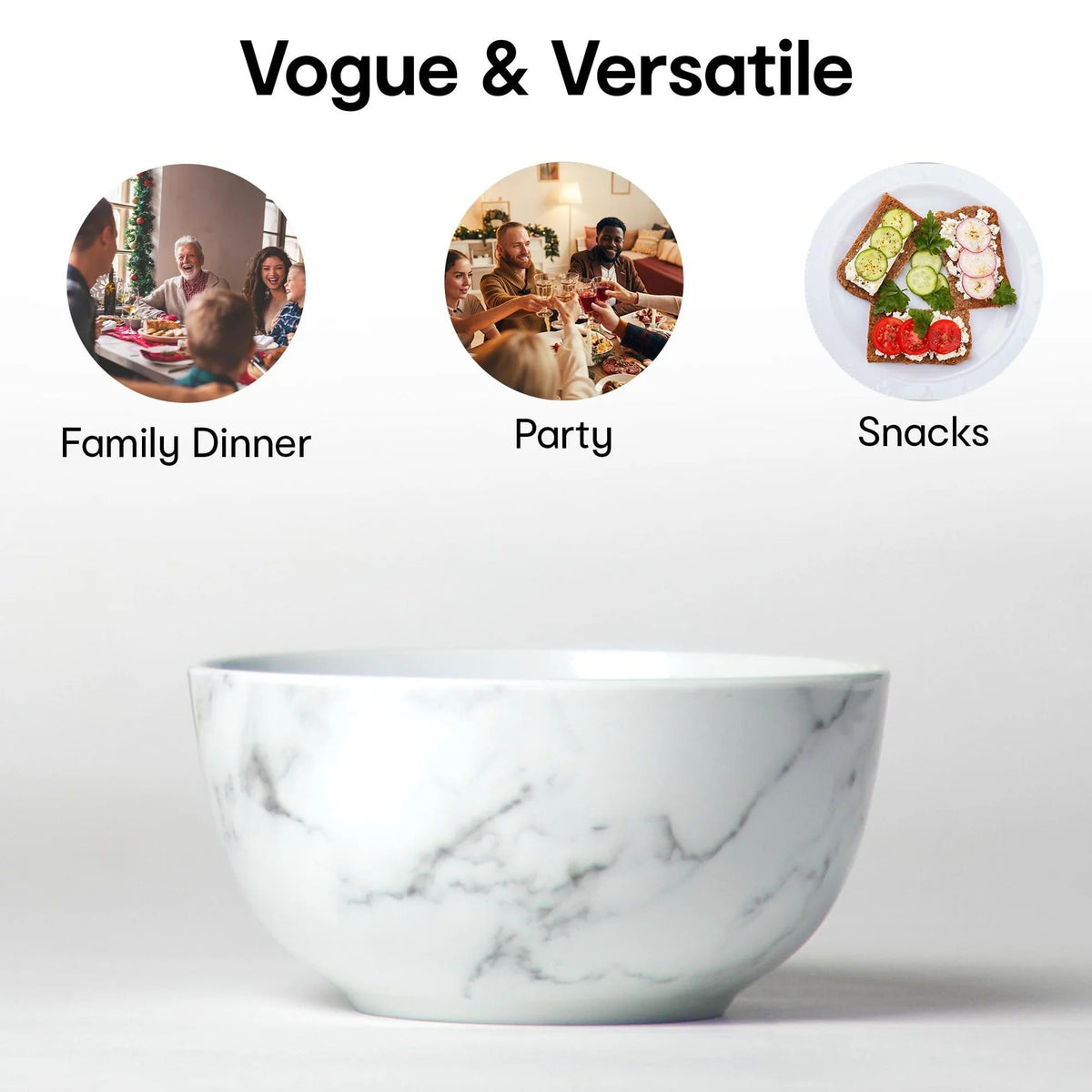 Anko 6 inch Marble Porcelain Bowls Set of 2 600ml White Soup Salad Dessert