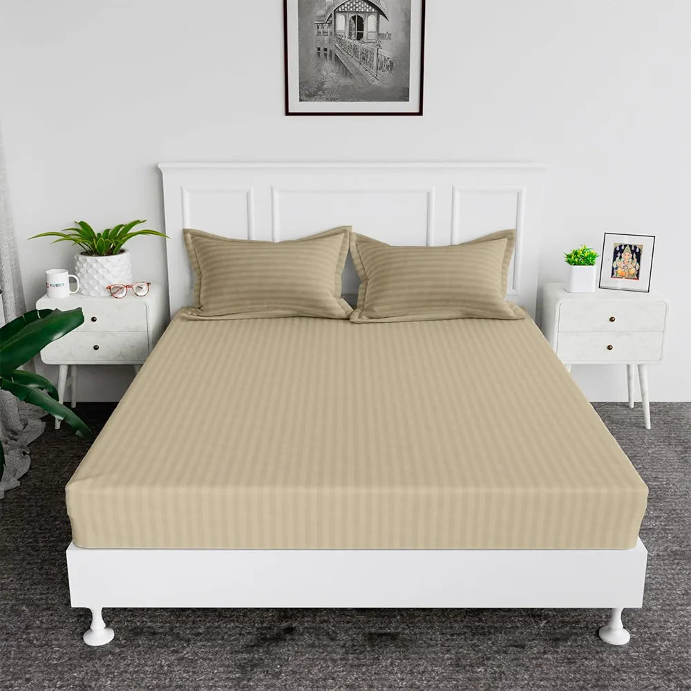 Kuber Industries Double Bedsheet with 2 Pillow Covers 144 TC Glace Cotton Bedsheet  Hotel Bedroom Cream