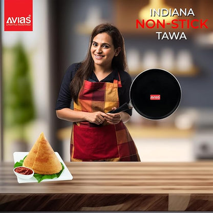 Avias Indiana Tawa 28cm Nonstick Aluminium Pan Riveted Bakelite Handles Gas Stove Compatible