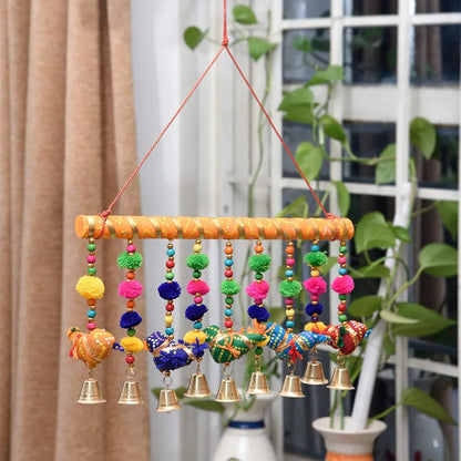 Kuber Industries Rajasthani Traditional Windchimes 5 Hanging Birds with Bamboo