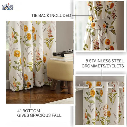 Urban Space Digital Printed Blackout Curtains for Door Bedroom Room Darkening Blackout Kids Decorative Curtains Cone Flower Yellow