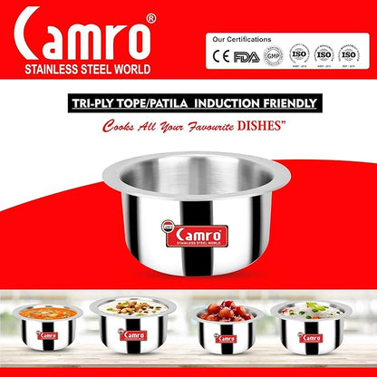 Camro Tripro Triply Artisian Tope 18 No 6 Liters Capacity Cauldron Tope Handi Patila Stainless Steel