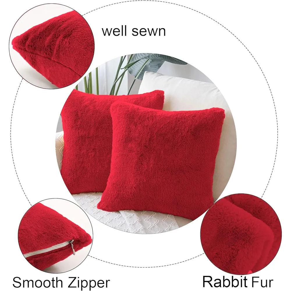 Luxe Home Cushion Cover Duble Side Rabbit Fur Plain Design Covers Set of 2 for Sofa Colour Maroon