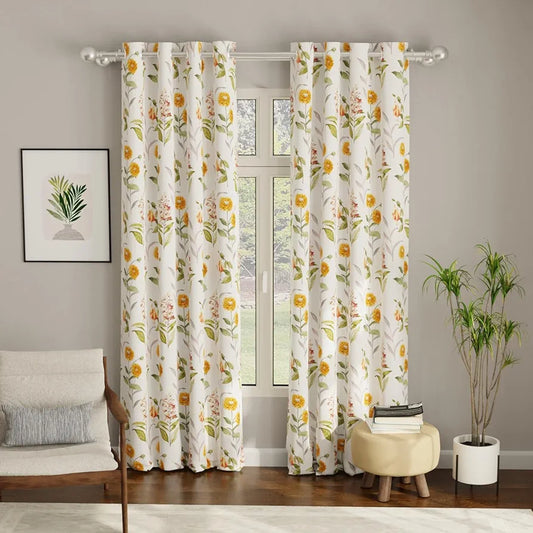 Urban Space Digital Printed Blackout Curtains for Door Bedroom Room Darkening Blackout Kids Decorative Curtains Cone Flower Yellow