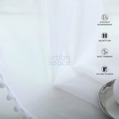 Urban Space Linen Textured Sheer Curtain for Door Living Room Room Darkening, Decorative Curtains with Eyelets, Set of 2 Curtains White Colour