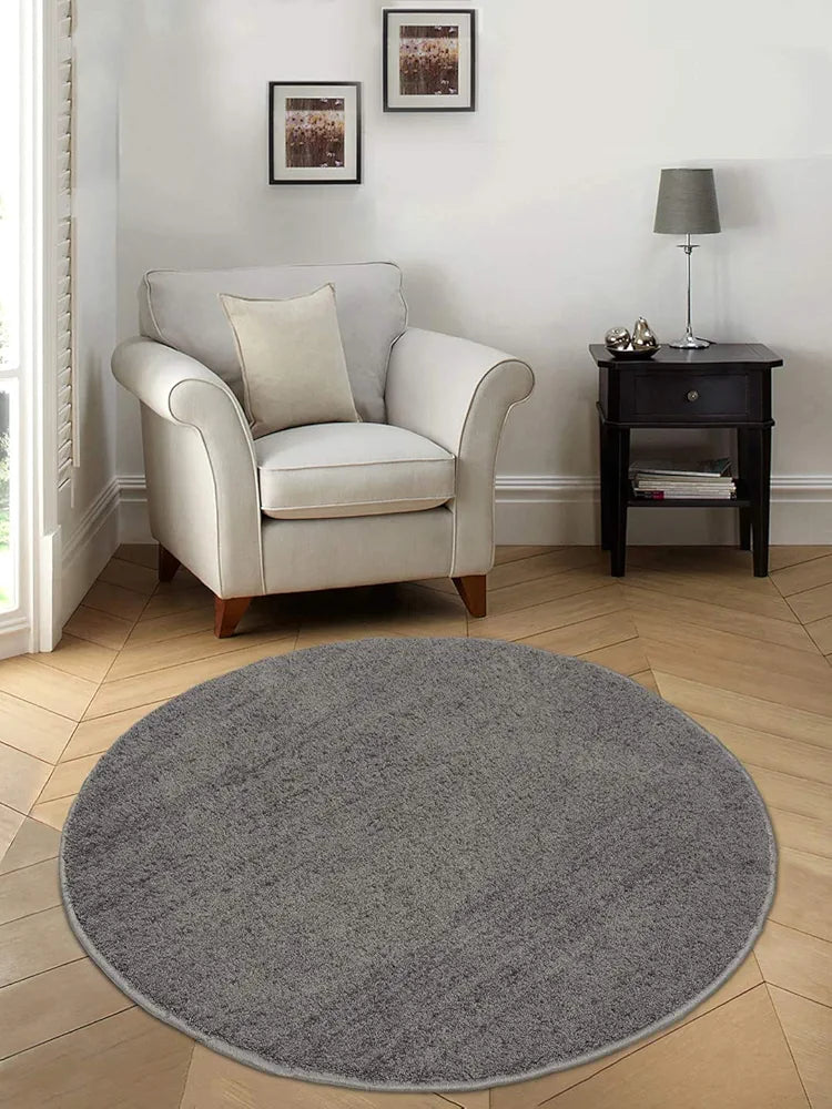 Saral Home Neon Shaggy Yarn Anti-Skid Round Mats Colour Dark Grey