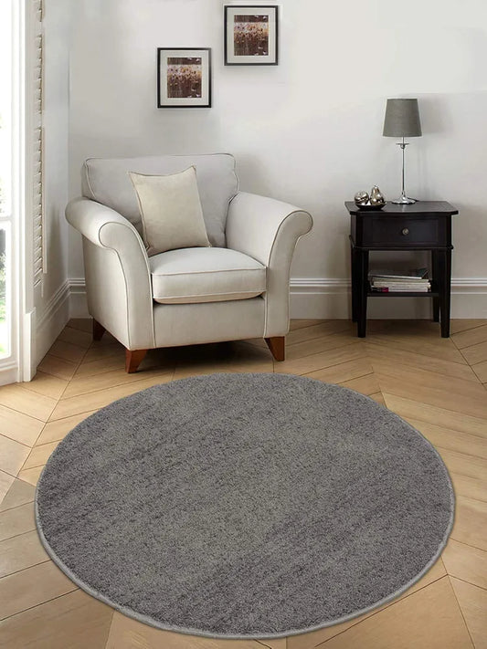 Saral Home Neon Shaggy Yarn Anti-Skid Round Mats Colour Dark Grey