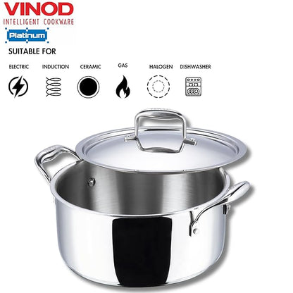 Vinod Platinum Triply Stainless Steel Saucepot With Lid | 3 Litres | 20 Cm | 2.5mm Thick