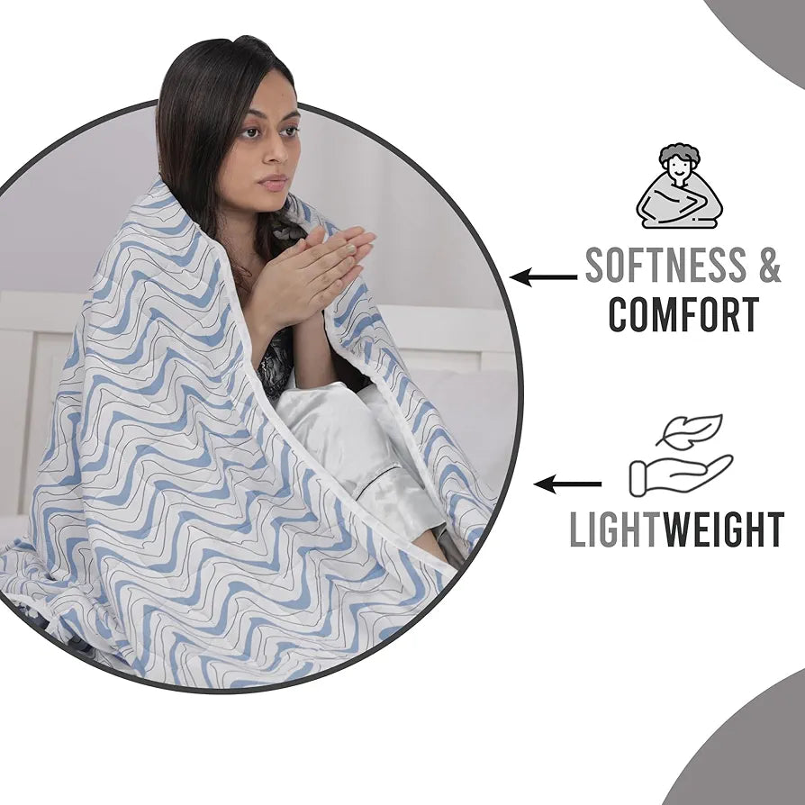 Divine Casa Microfibre All Weather Lightweight 120 GSM Printed Reversible Single Bed Size Quilt Comforter Blanket TC - 120 Colour Navy Blue and White