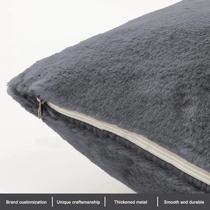 Luxe Home Cushion Cover Duble Side Rabbit Fur Plain Design Covers Set of 2 for Sofa Colour Grey