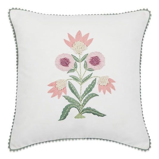 Haus & kinder Decorative Embroidered Cushion Cover  | Colour Lone Flower