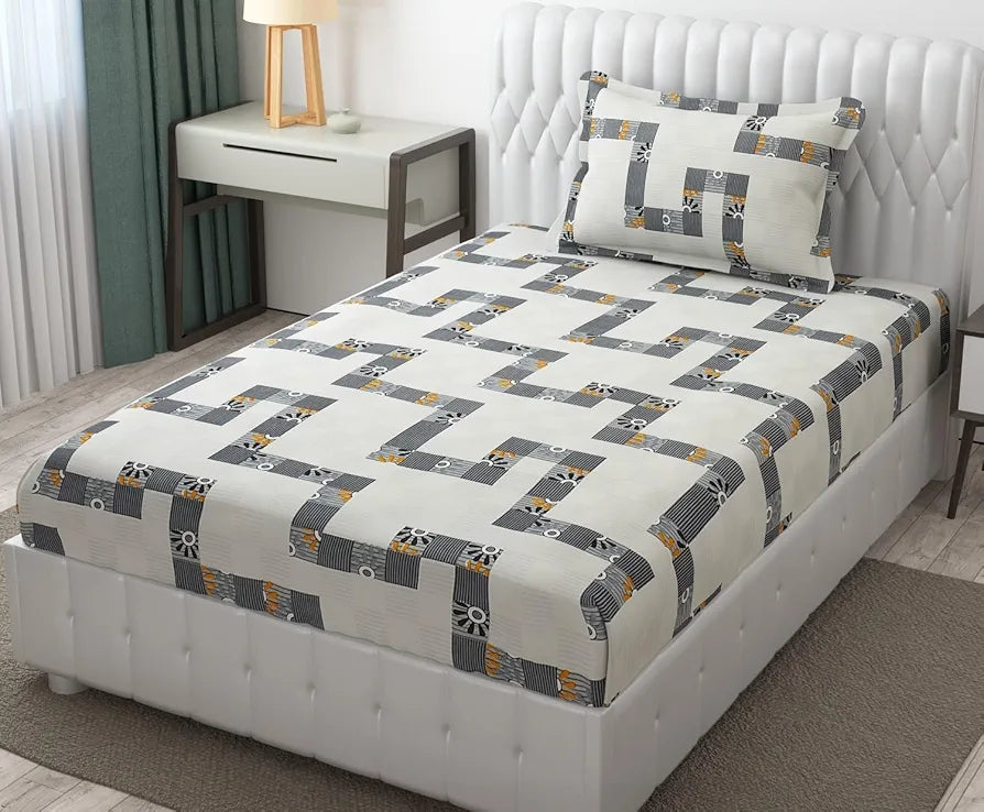 Fresh From Loom Microfiber Bedsheet for Single Single Size Bed Floral Design Bed Spread with 1 Pillow Covers 144 TC White Grey