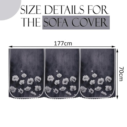 Kuber Industries Set of 6 Durable 3 Seater Sofa Covers for Living Room Lotus Print Grey