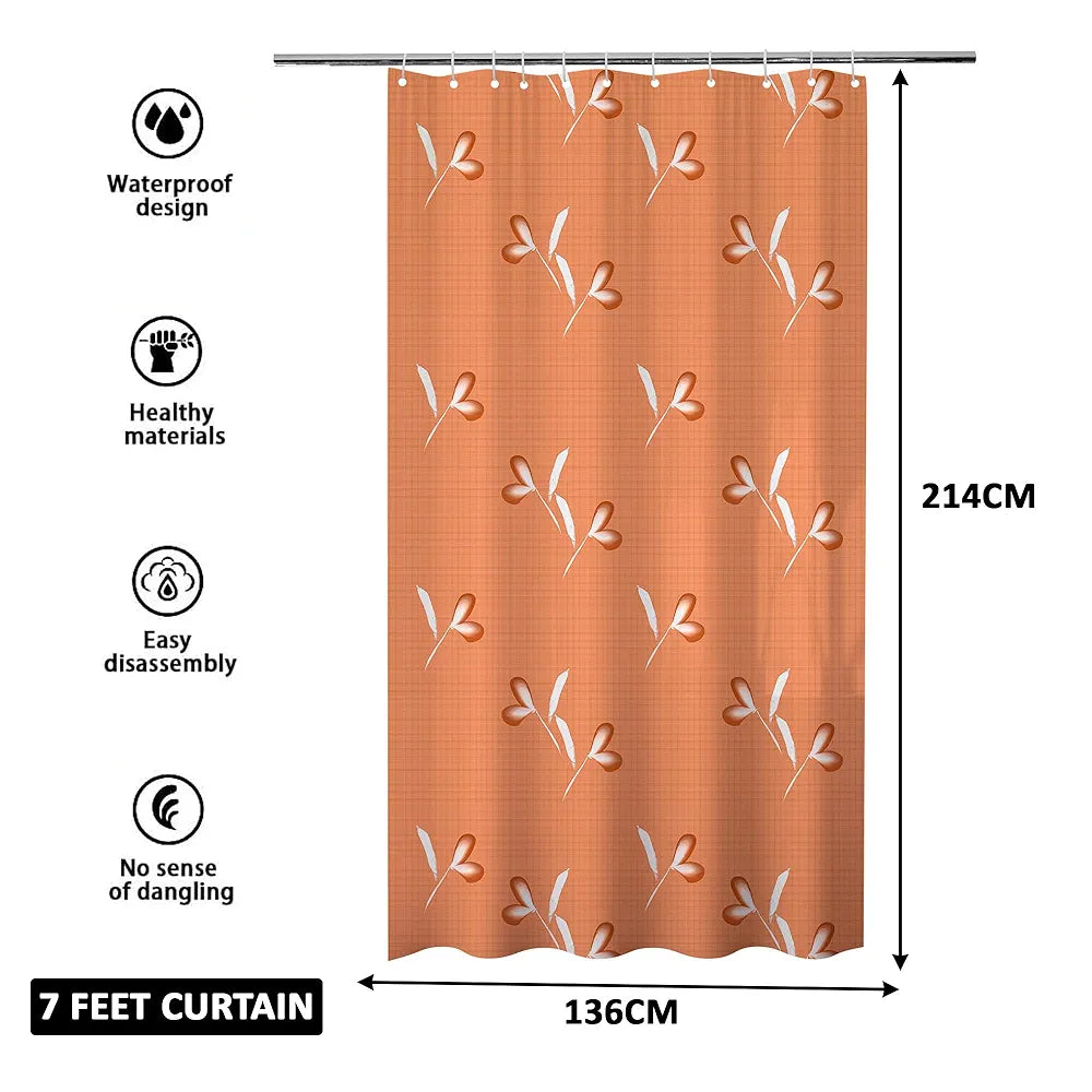 Kuber Industries Shower Curtain Bathroom Shower Curtain 8 Rings Curtain Painting Golden