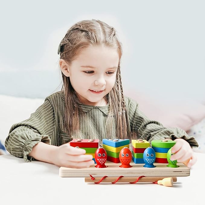 Kidology Kids Wooden Stacking Toys Shape Sorting Board & Wooden Toddler 21 Pcs