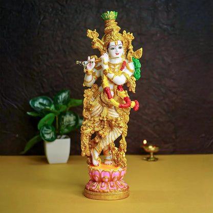Ekhasa Marble Dust Lord Krishna Idol with Flute Multicolor 1
