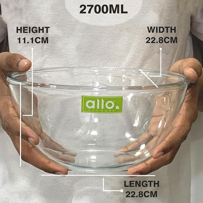 Allo Food Safe Borosilicate Glass Mixing & Serving Bowls for Kitchen Safe Bowl 2700 ml