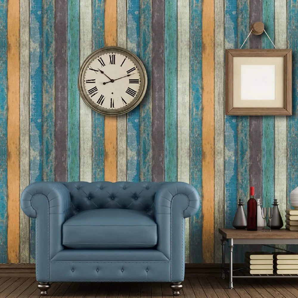 Jaamso Royals Multicolor Simulation Retro Striped Peel and Stick Self Adhesive Pvc Vinyl Wallpaper Design 11