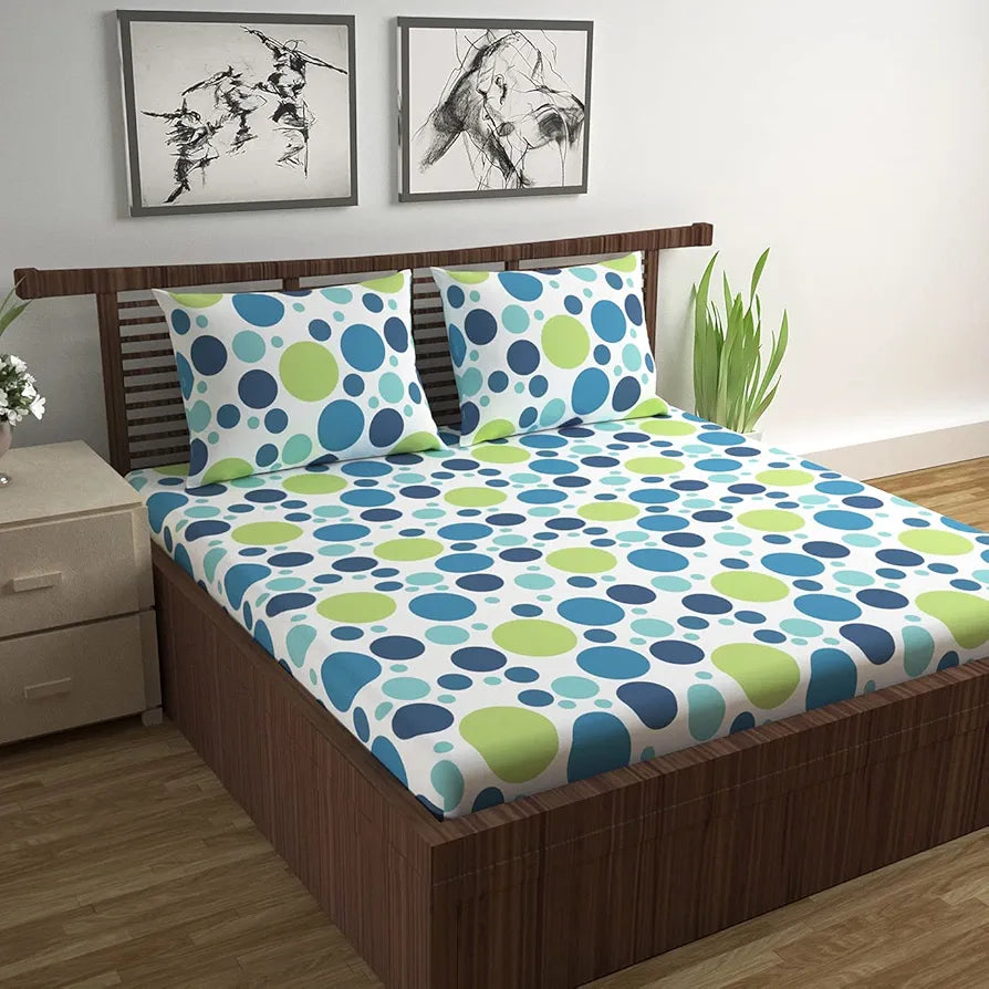 Divine Casa 144 TC Super Soft 100% Cotton Bedsheet for Double Bed  144 Thread Count Geometric Colour Blue Lagoon