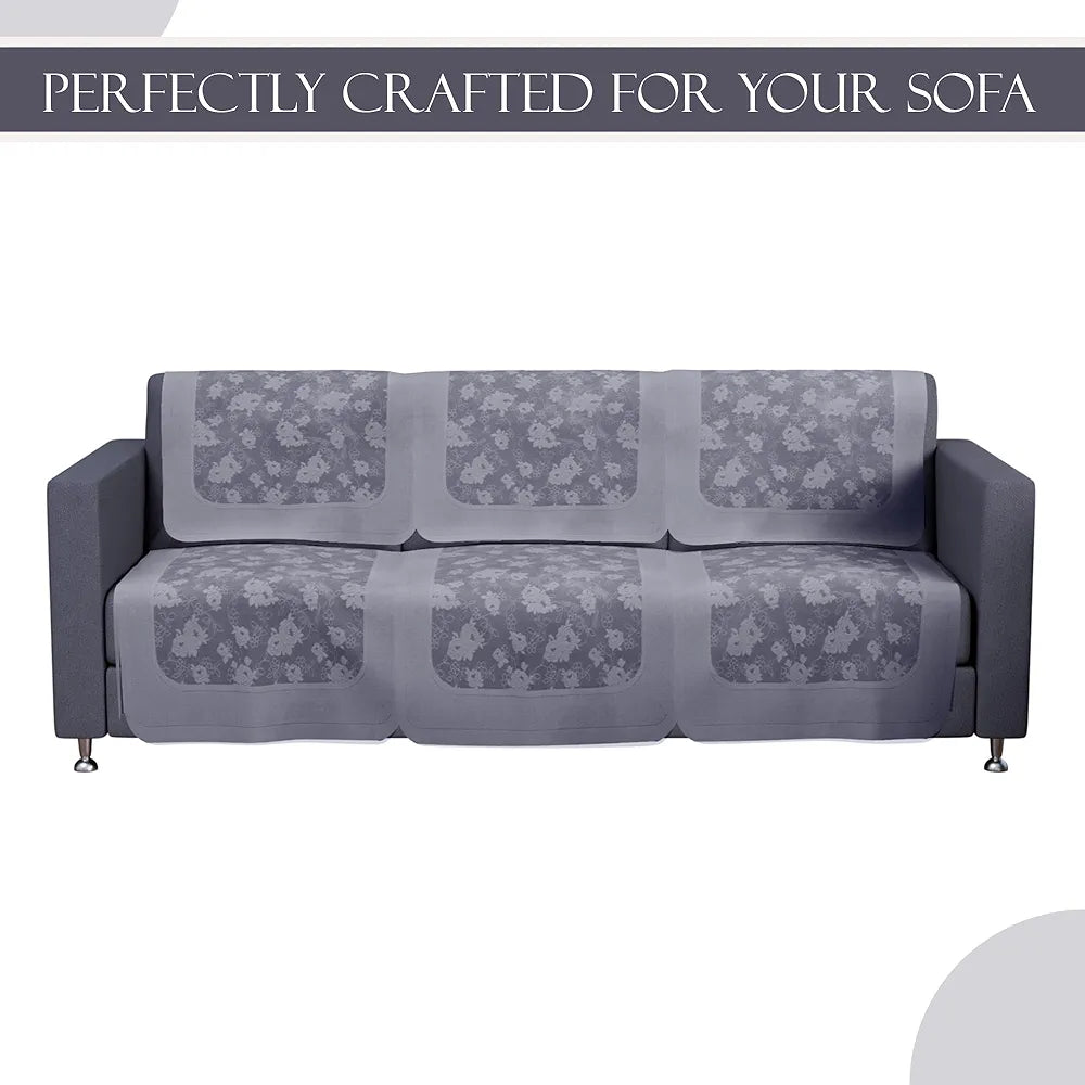 Kuber Industries Set of 10 Net Anti-Skid Sofa Cover 5-Seater Self Net Hawaii Grey
