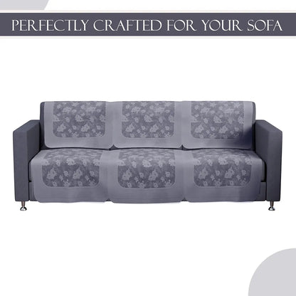 Kuber Industries Set of 10 Net Anti-Skid Sofa Cover 5-Seater Self Net Hawaii Grey