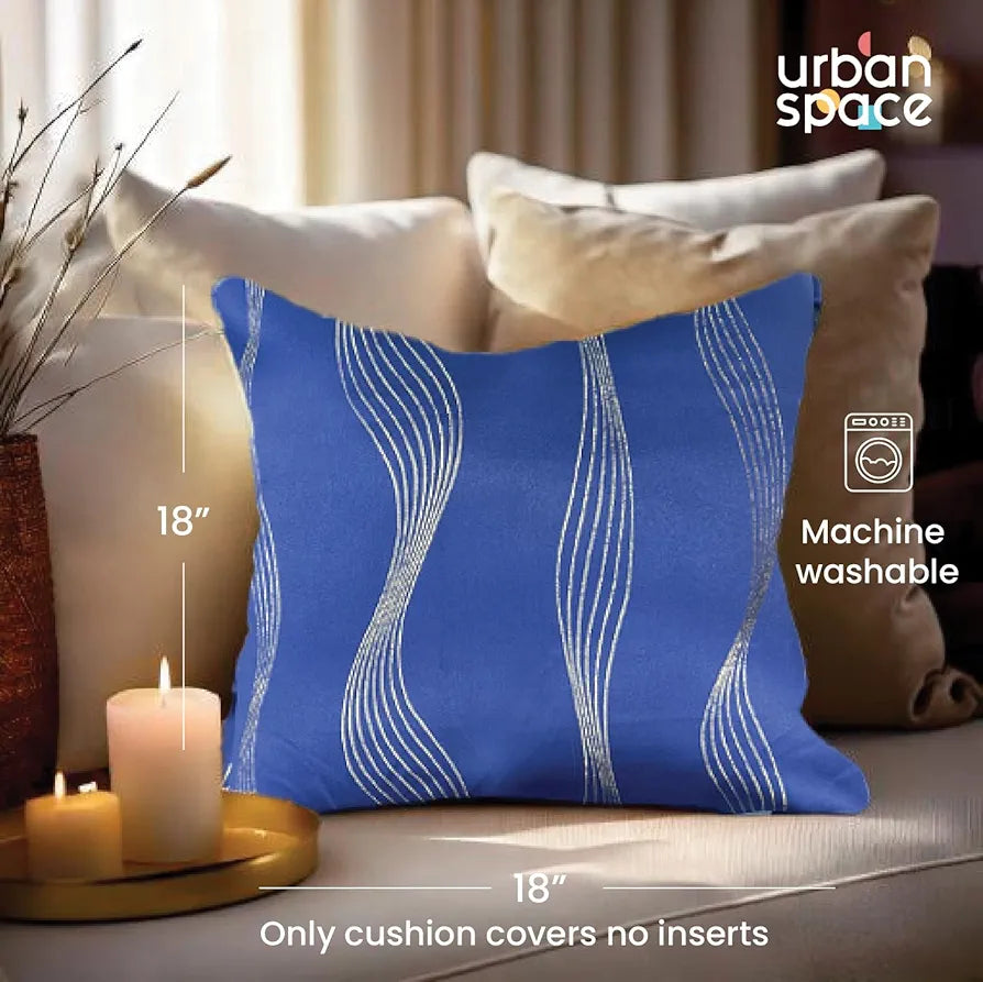 Urban Space Decorative Gold Foil Cushion Cover Set of 2 Cushion Covers for Sofa, Bedroom, Living Room Double Wave Navy