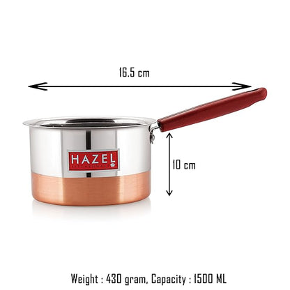 Hazel Stainless Steel Flat Patila 1.5 litres Sauce Pan Cookware with Copper Bottom